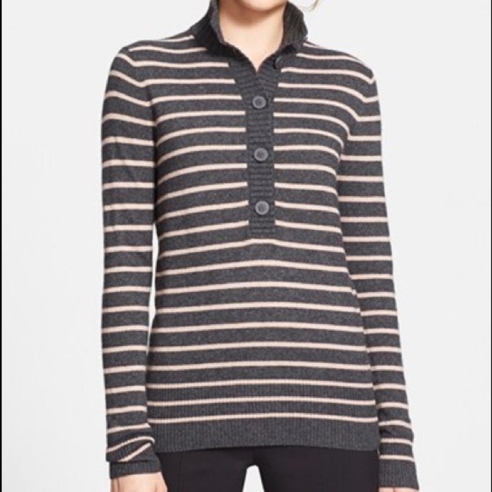 Tory Burch Giselle Sweater Charcoal Pink Stripe - Picture 4 of 7